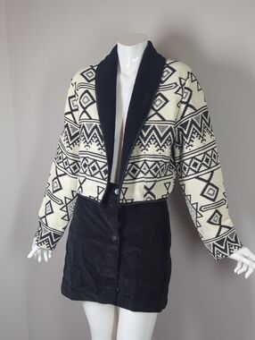 90s Cropped Blazer Jacket Aztec Cotton Short Funky Unique Top